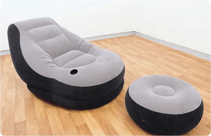 FOTEL DMUCHANY WELUROWY PUFA + PODNÓŻEK INTEX