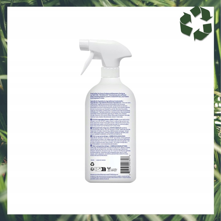 Płyn do Mycia Owoców i Warzyw 800 ml Naturalny Attitude Bezzapachowy Eko