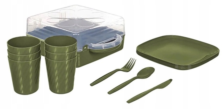 ZESTAW PIKNIKOWY 32 ELEMENTY KUBKI SZTUĆCE POJEMNIK PRZENOŚNY