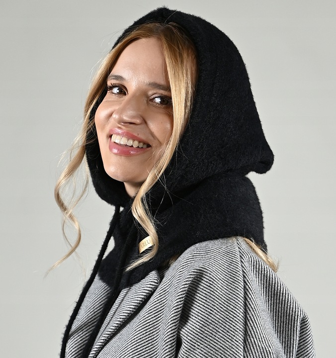 Balaclava czarna miekka Alpaka Czapka damska Kominiarka KAPTUR komin