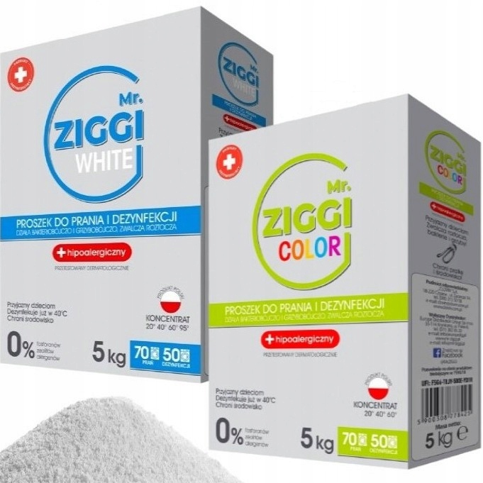 MR ZIGGI Proszek do Prania Kolor+Biały 2x5kg POLSKI EKO HIPOALERGICZNY