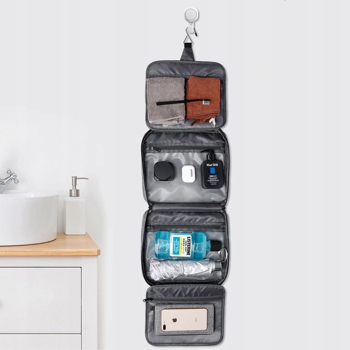 KOSMETYCZKA PODRÓŻNA męska wisząca z haczykiem rozkładana Pojemny organizer