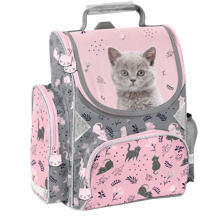 TORNISTER SZKOLNY PLECAK DLA DZIEWCZYNKI DO 1 KLASY KOT KOTEK 5 ELEMENTÓW