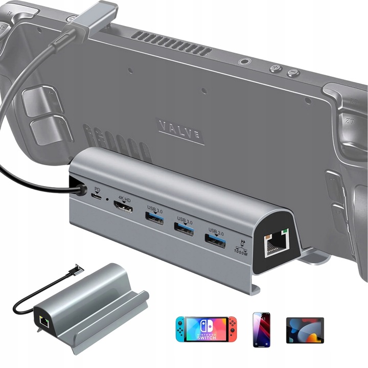 WIELOFUNKCYJNA STACJA DOKUJĄCA + 3*PORTY USB A 3.0 + PORT TYPE-C