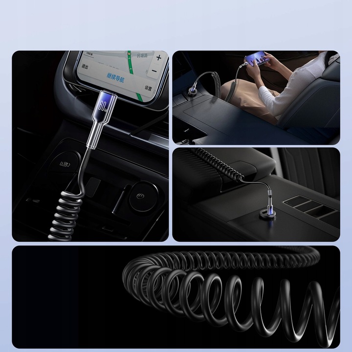 JOYROOM KABEL SPIRALNY ŁADOWANIE DANE PRZEWÓD CAR PLAY 60W USB-C 1,5m