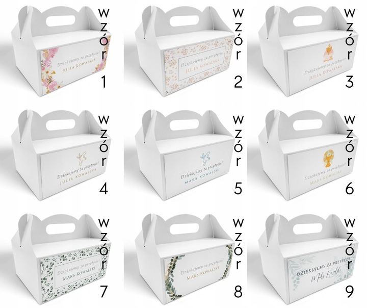 Pudełko na ciasto 10szt Personalizacja Podziękowanie 1 Komunia Święta WZORY