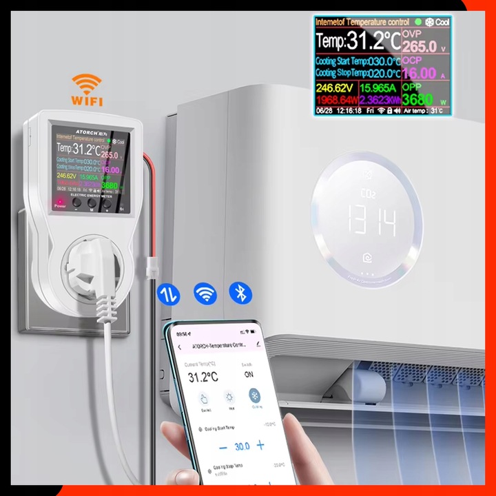 TERMOSTAT ELEKTRONICZNY WiFi WATOMIERZ TIMER APLIKACJA GNIAZDKO 230V