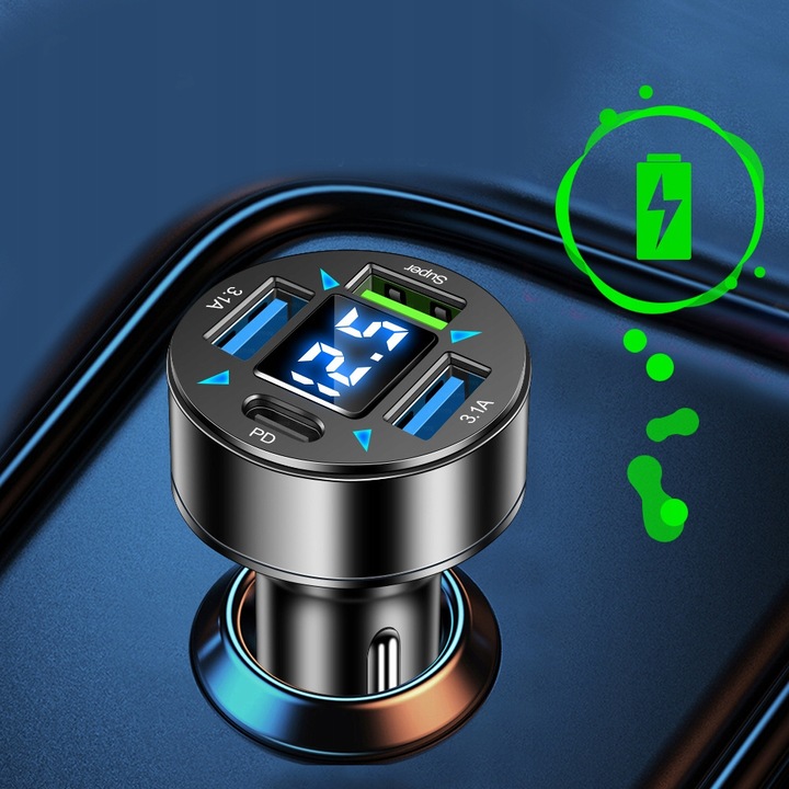 SZYBKA 3.1A SAMOCHODOWA ŁADOWARKA LED QC 3.0 x3 USB + PD 66W