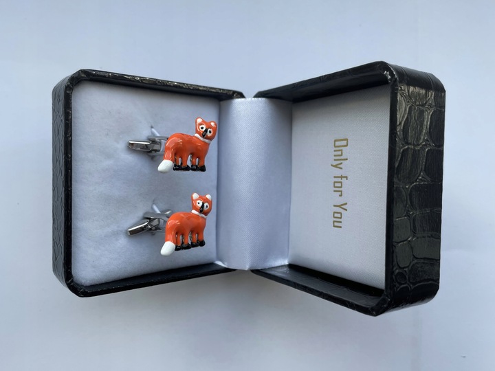 Spinki do mankietów EXC Rudy Lis Lisek Chytrusek z Kitą + Białe Etui Gratis