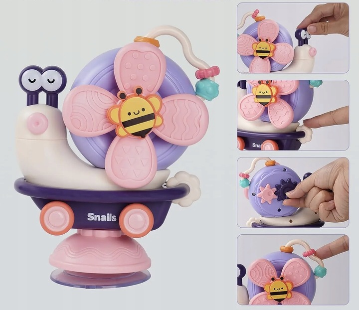 INTERAKTYWNY SENSORYCZNY ŚLIMAK 4w1 SPINER Z PRZYSSAWKĄ DLA NIEMOWLĄT