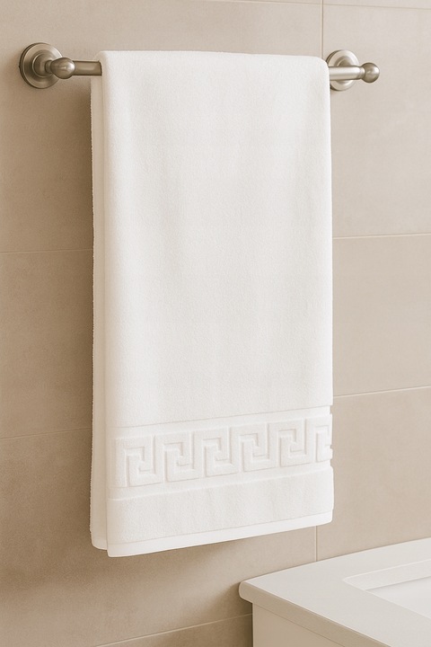 RĘCZNIK KĄPIELOWY BAWEŁNIANY FROTTE HOTELOWY WZÓR GRECKI BIAŁY 70x140