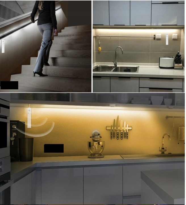 TAŚMA LED CZUJNIK RUCHU NA BATERIE + USB DO SZAFY MEBLI POD ŁÓŻKO