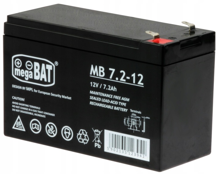 Akumulator VRLA MegaBat AGM 12V 7.2Ah MB 7.2-12 do alarmu