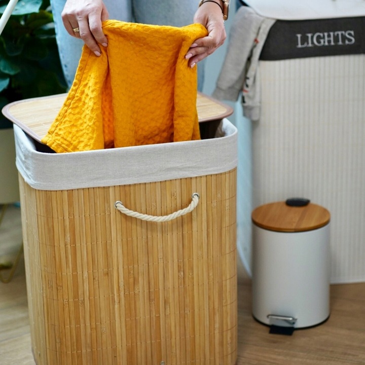 KOSZ na PRANIE Pojemnik na ZABAWKI BAMBUSOWY z POKRYWĄ Tadar 42x32x50 cm