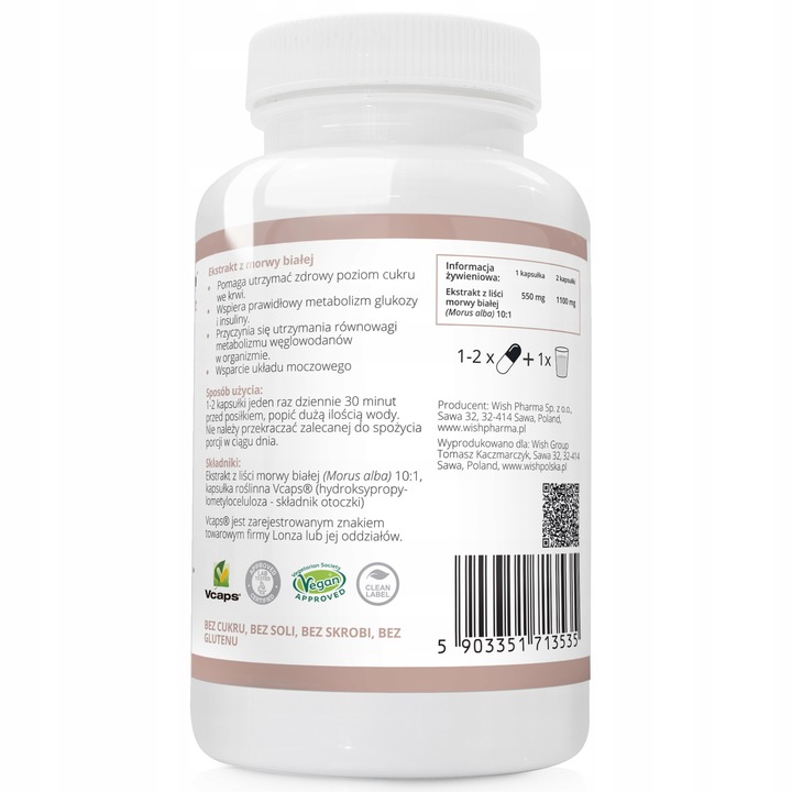 MORWA BIAŁA ekstrakt Z MORWY 550mg wsparcie: POZIOM CUKRU CUKRZYCA 90k WISH