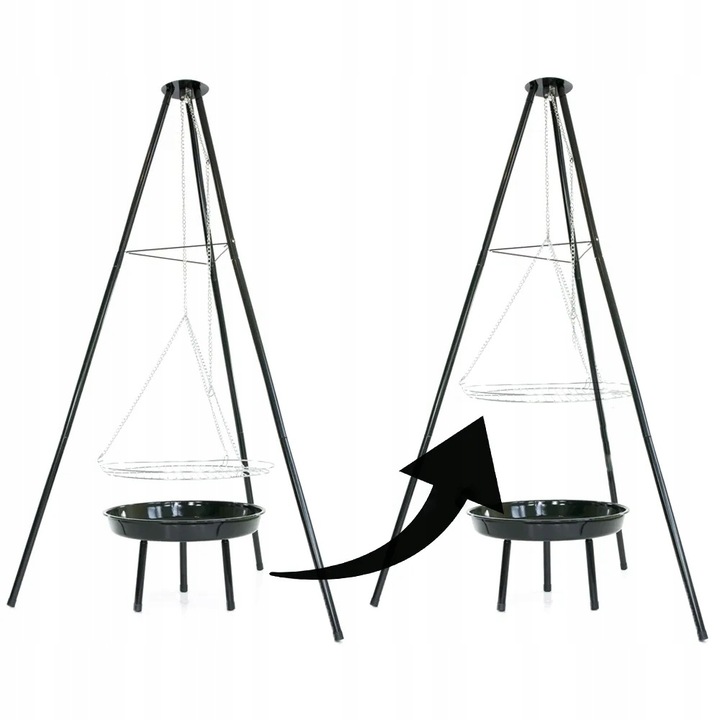 GRILL TRÓJNÓG NA OGNISKO OGRODOWY Z RUSZTEM DO PALENISK 60 CM WYSOKOŚĆ