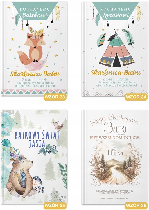 BAJKI dla dzieci Prezent na Dzień Dziecka Roczek Pamiątka Chrztu Z IMIENIEM