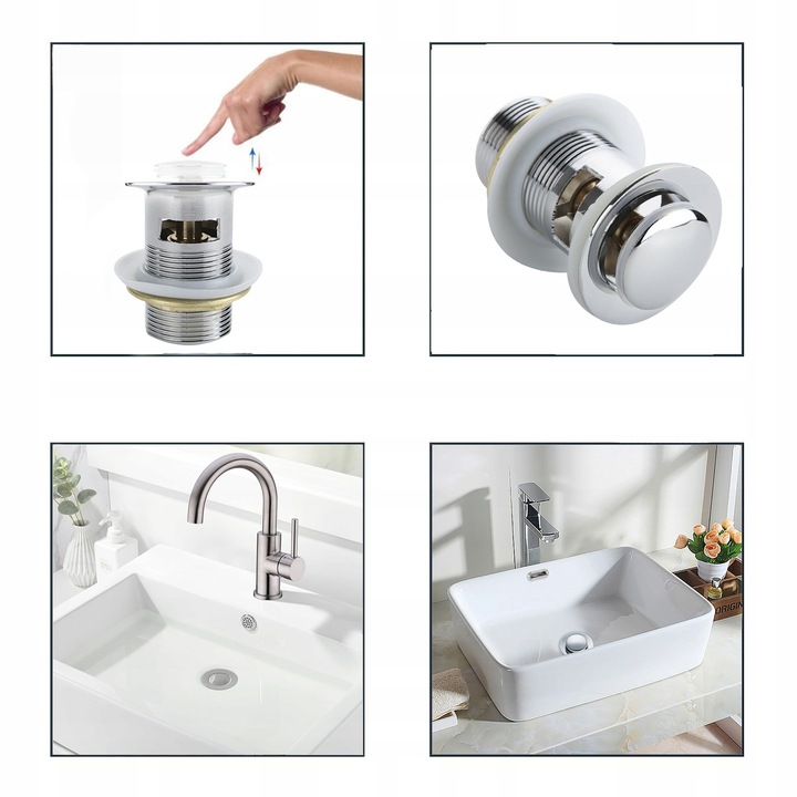 KOREK UMYWALKOWY KLIK-KLAK AUTOMAT z przelewem SREBNY DO UMYWALKI