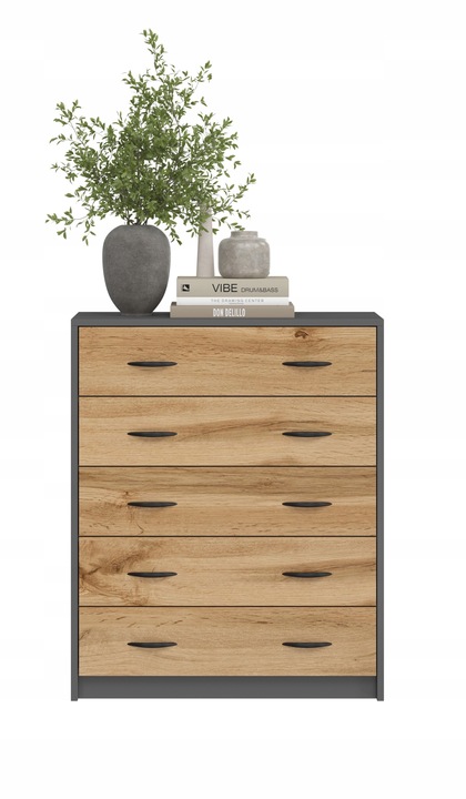 SZAFKA NA BUTY,KOMODA 5K ANTRACYT DĄB WOTAN