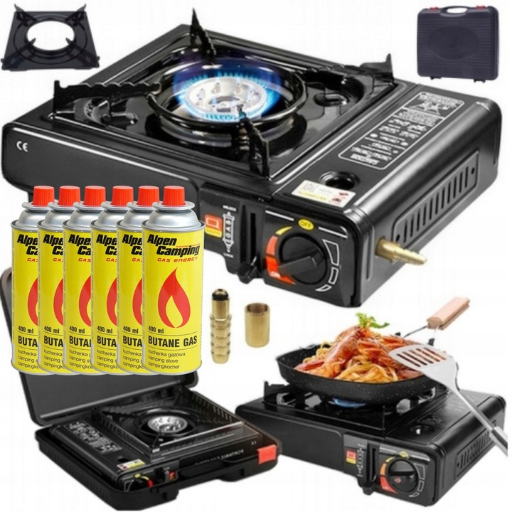 KUCHENKA GAZOWA TURYSTYCZNA 2W1 Z REDUKTOREM I WALIZKĄ 6x KARTUSZE + GRATIS