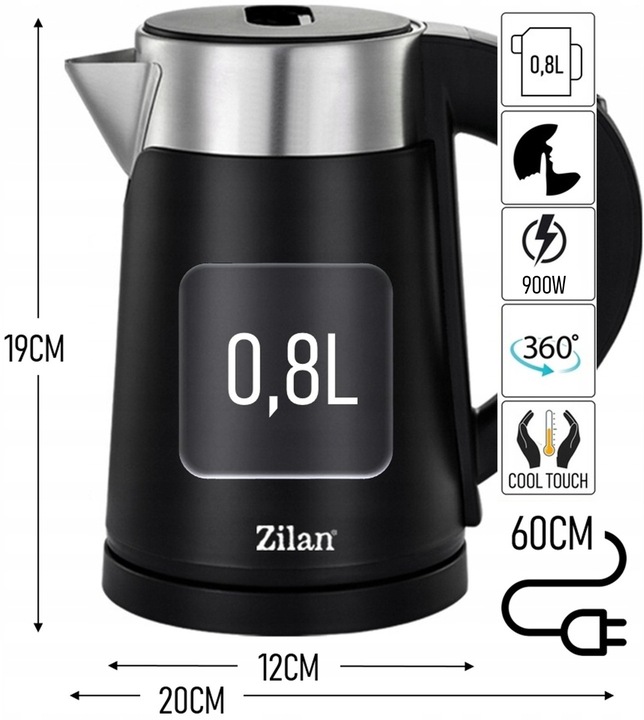 CZAJNIK ELEKTRYCZNY TURYSTYCZNY PODRÓŻNY CICHY MAŁY 900W 0,8L