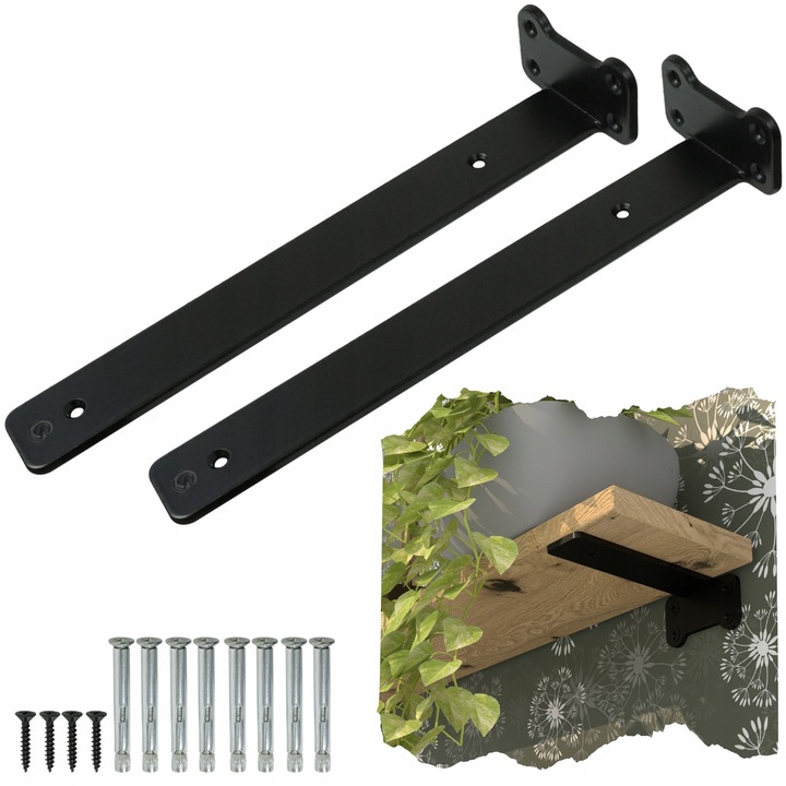 Wspornik typ T 305 mm, uchwyt półki drewnianej, podpórka, loft, czarny