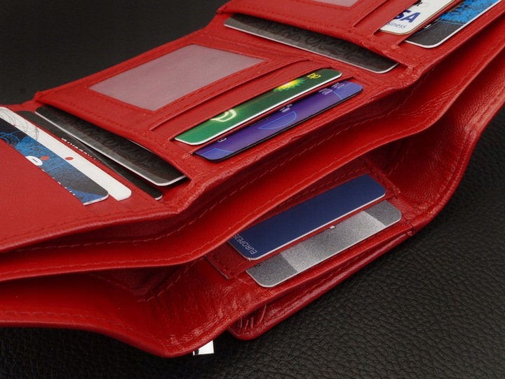 KOCHMANSKI portfel damski skórzany mały czerwony portmonetka zatrzask rfid