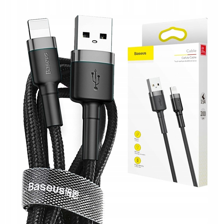 BASEUS KABEL USB LIGHTNING DO IPHONE 2.4A MOCNY W OPLOCIE 0,5M