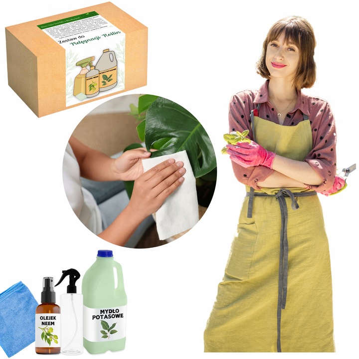 ZESTAW DO CZYSZCZENIA ROŚLIN LIŚCI KWIATÓW OLEJEK NEEM OLEJ MYDŁO POTASOWE