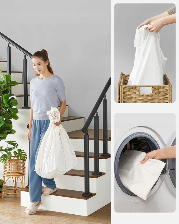 Kosz NA PRANIE pojemnik RATTAN naturalny NA KÓŁKACH 3 PRZEGRÓDKI 140L