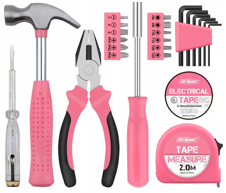 Hi-Spec 24pc różowy mały zestaw narzędzi ręcznych do naprawy DIY