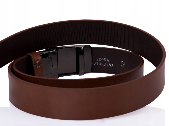 SKÓRZANY Pasek AUTOMAT garnitur jeans BRĄZ