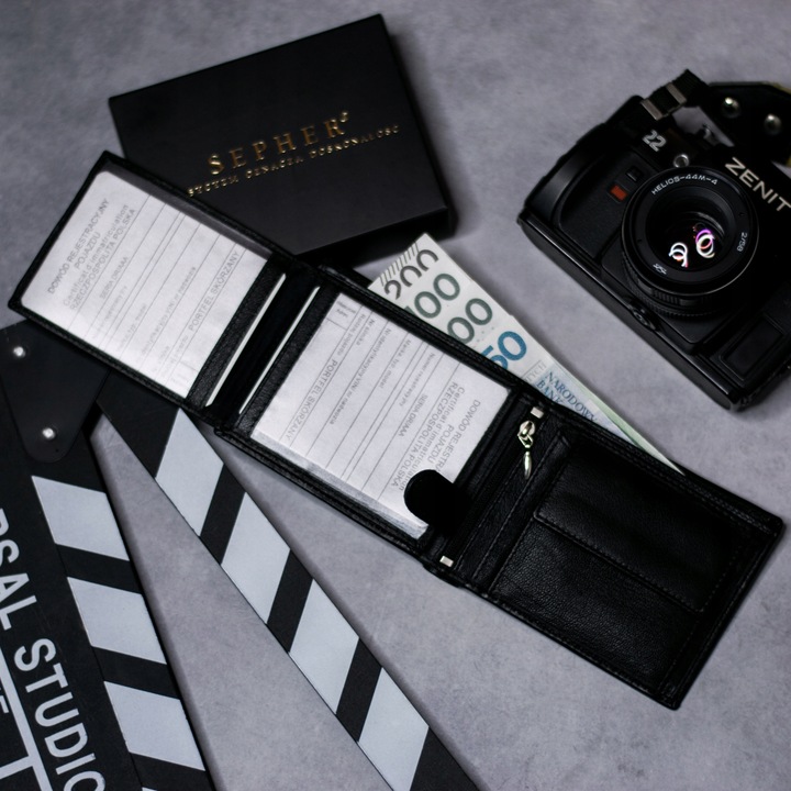 SEPHER Portfel Skórzany męski CZARNY piozomy SKÓRA