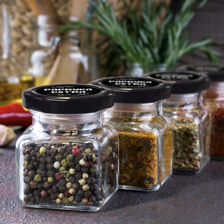 POJEMNIKI NA PRZYPRAWY x24 Szklany słoik 120ml + Etykiety Organizer Kol-Pol