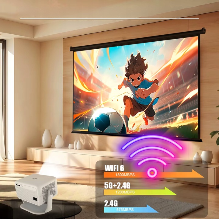 PROJEKTOR 4K FULL HD ANDROID AUTO FOKUS NETFLIX APLIKACJE OBROTOWY