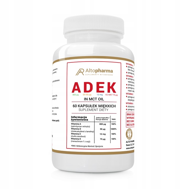 ADEK FORTE A,D3,E,K2 MK-7 oleju MCT KOKOSA 60 kaps
