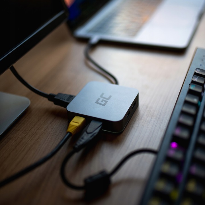 HUB USB-C ADAPTER USB 6W1 3x USB 3.0 USB C ETHERNET HDMI 4K DO MACBOOK PRO