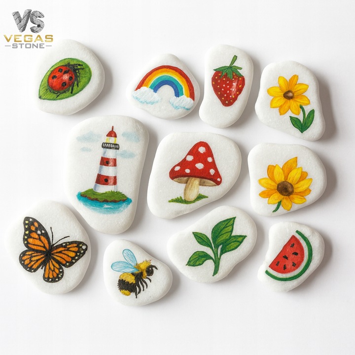 KAMIENIE DO MALOWANIA DLA DZIECI BIAŁE PŁASKIE 4-6CM GŁADKIE ZESTAW