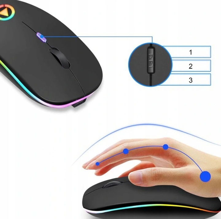 LEKKA MYSZ BEZPRZEWODOWA DO LAPTOPA PODŚWIETLANA RGB DO SZKOŁY PRACY CICHA