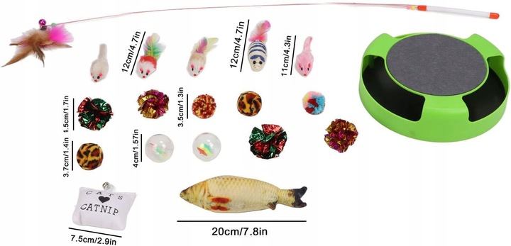 Zestaw 19 zabawek dla kota, drapak z myszą - idealne dla aktywnego
