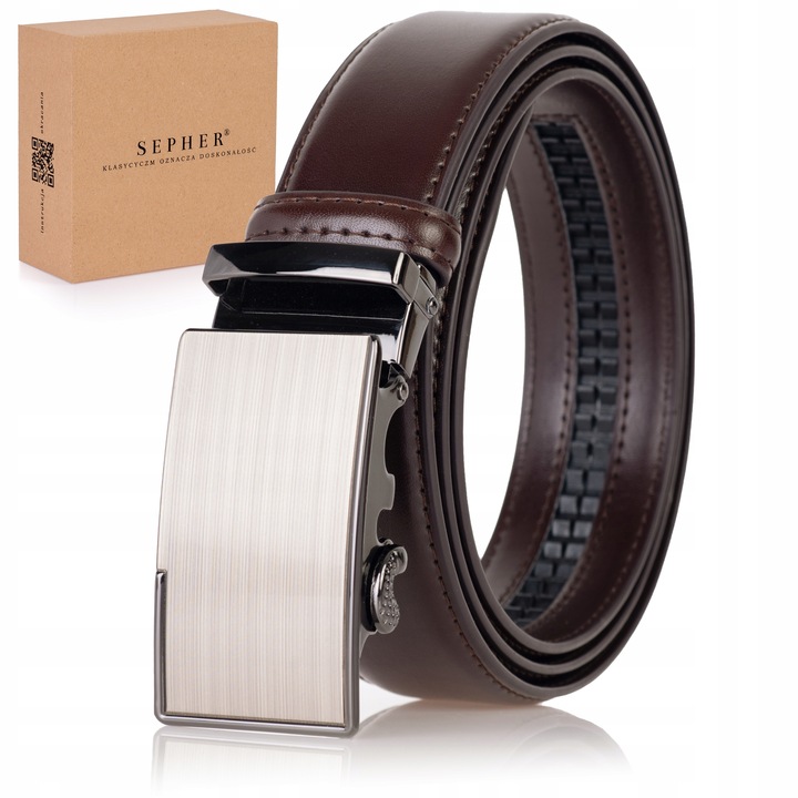 Pasek SKÓRZANY Męski Automat BRĄZOWY spodni klamra