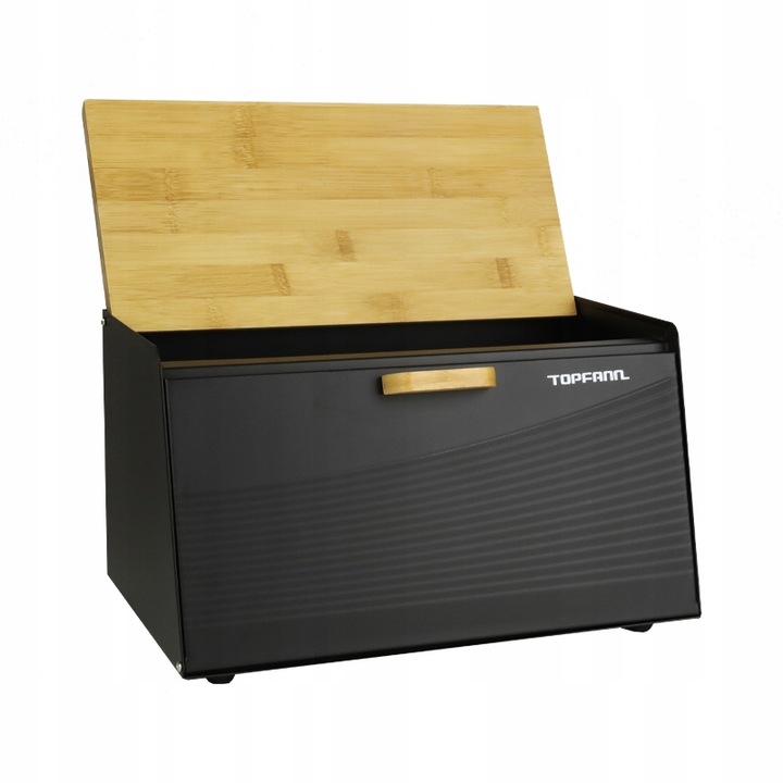 DUŻY CHLEBAK METALOWY Z DESKĄ POJEMNIK NA PIECZYWO CHLEB CZARNY BAMBUSOWY