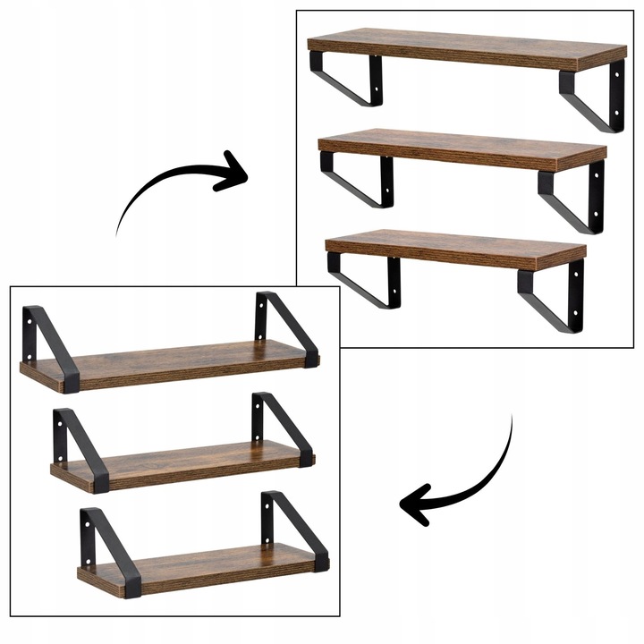 ZESTAW 3 PÓŁEK PÓŁKA WISZĄCA ŚCIENNA DO SALONU KUCHNI NA KSIĄŻKI LOFT