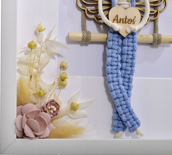 MAKRAMA RAMKA ANIOŁ PREZENT PAMIĄTKA CHRZTU ŚWIĘTEGO KOMUNII ŚWIĘTEJ