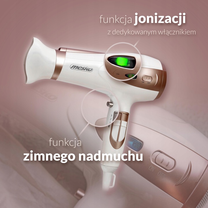 SUSZARKA DO WŁOSÓW Z JONIZACJĄ 2400W Zimny nawiew + Koncentrator i