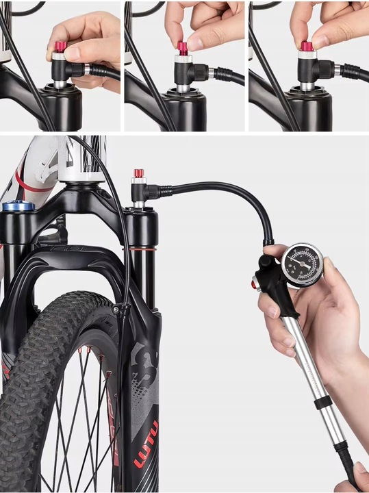 POMPKA RĘCZNA DO AMORTYZATORÓW 300PSI ALUMINIOWA + UCHWYT MANOMETR DAMPERÓW