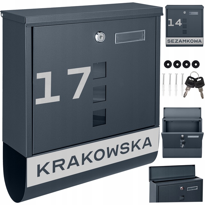 SKRZYNKA POCZTOWA NA LISTY POCZTĘ TUBA NA GAZETY ANTRACYT + NAPIS ADRES