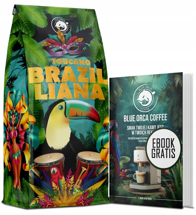 Kawa ziarnista 1kg BRAZILLIANA TOUCANO Świeżo Palona 100% ARABICA + GRATIS