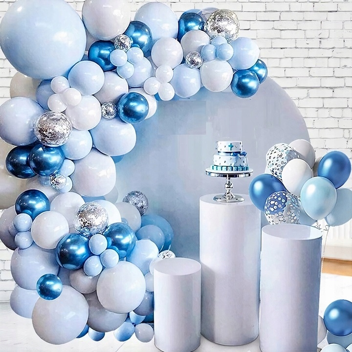 GIRLANDA BALONOWA XXL BALONY BIAŁA NIEBIESKA SREBRNA ROCZEK CHRZEST