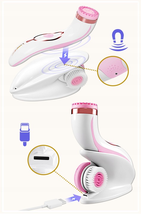 Lumineo Brush PRO różowy 4 końcówki + żel do skóry problematycznej